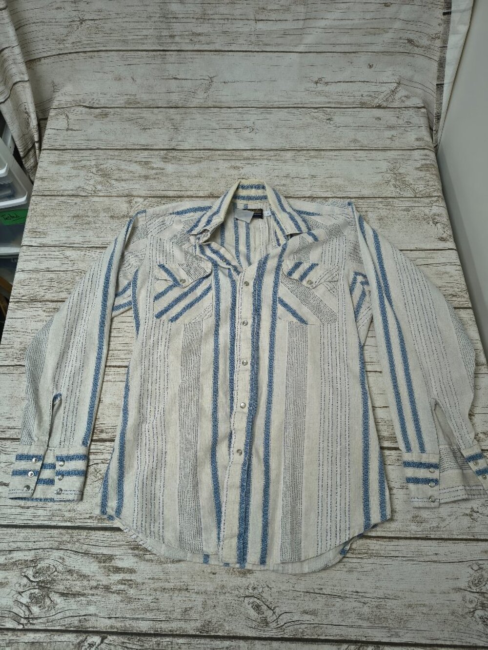 Panhandle Slim Blue & Cream Striped Pearl Snap Western Shirt Men’s Medium